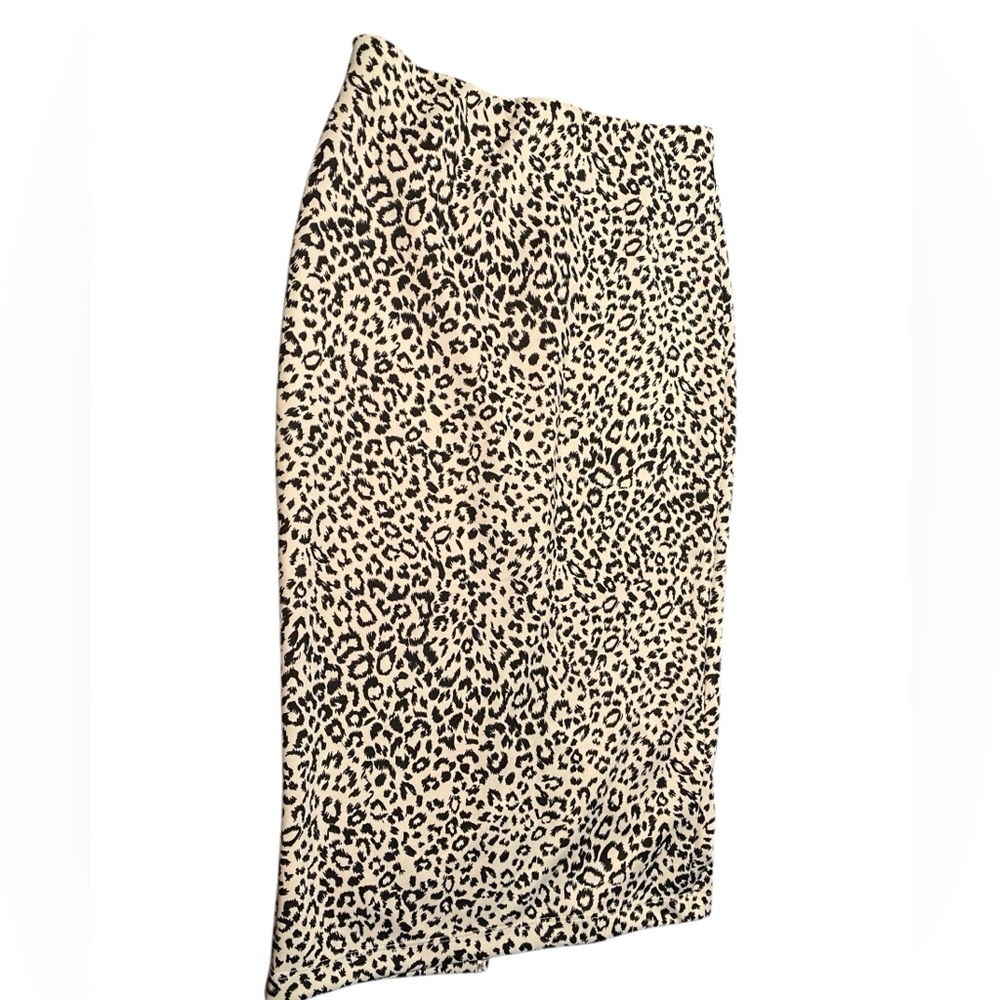 WASABI + MINT Elegant Cream and Black Leopard Print Pencil Midi Skirt